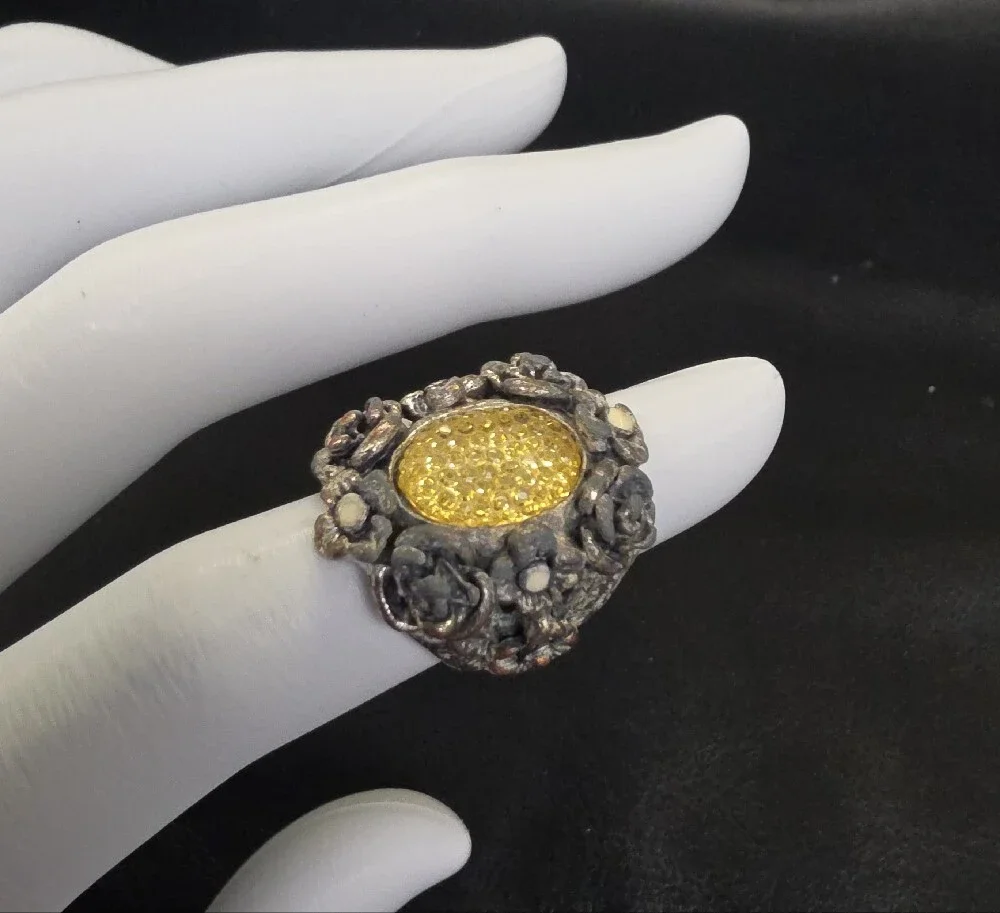 Floral Statement Ring with Gold-Tone Center